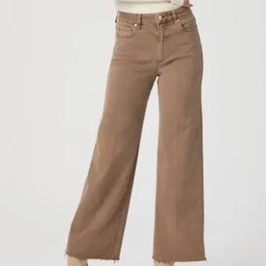Paige womens wide leg Anessa jean in vintage canewood. Size 25. Raw Hem, NWT